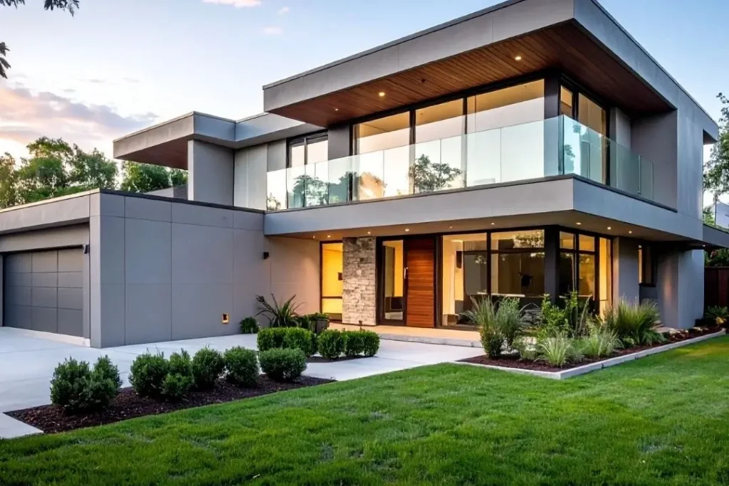 modern house exterior with landscaped front yard